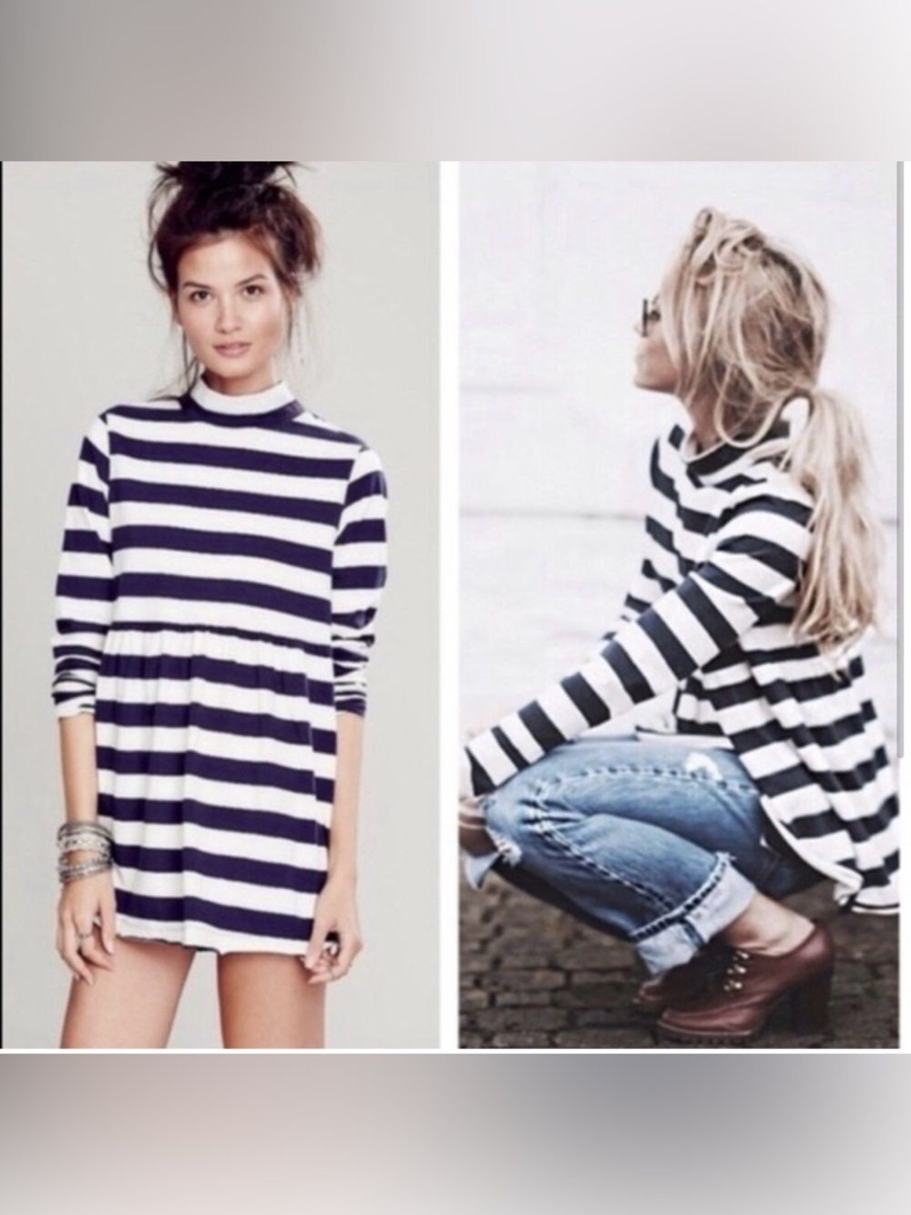 Free People We The Free Mod About It Mock Neck Striped Babydoll Top Size XS